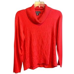 Red Coral Beaded Cowl Neck Sweater Brand Jenny Size Large